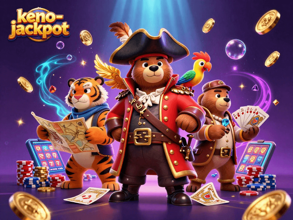 Experience the thrill of keno-jackpot with vibrant visuals of winning moments and characters galore.
