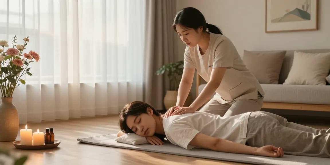 하남출장안마 experience with a professional therapist providing massage in a cozy home environment