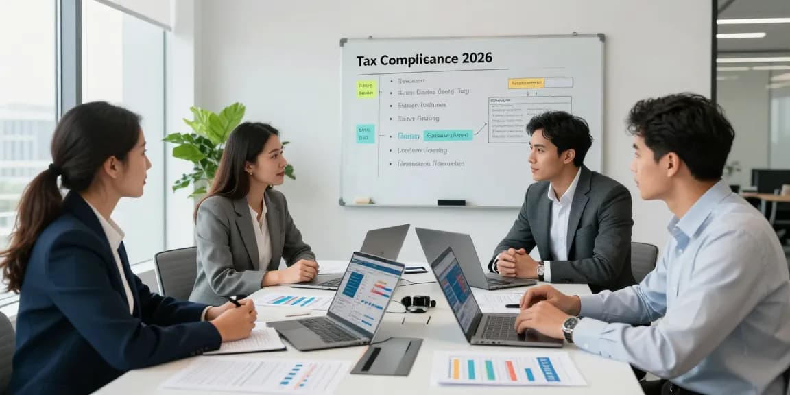 Accounting firms in UAE professionals strategizing on financial compliance and auditing in a modern office setting.