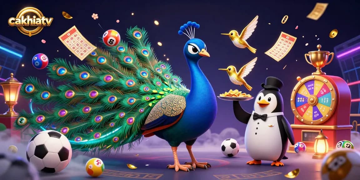 Experience exciting gameplay at cakhiatv with vibrant sports balls, betting slips, and dynamic cash elements.