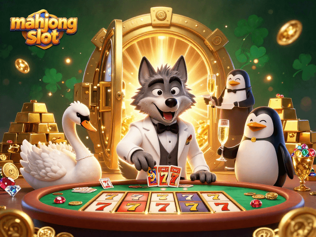 Win big on mahjong slot with a lively 3D illustration showcasing casino adventures.