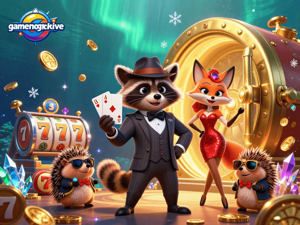 Join the whimsical raccoon and friends at gamenongtraivuive for thrilling casino poker adventures.