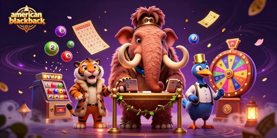 Experience the thrill of american-blackjack with a dynamic casino scene featuring a woolly mammoth bouncer and vibrant game elements.
