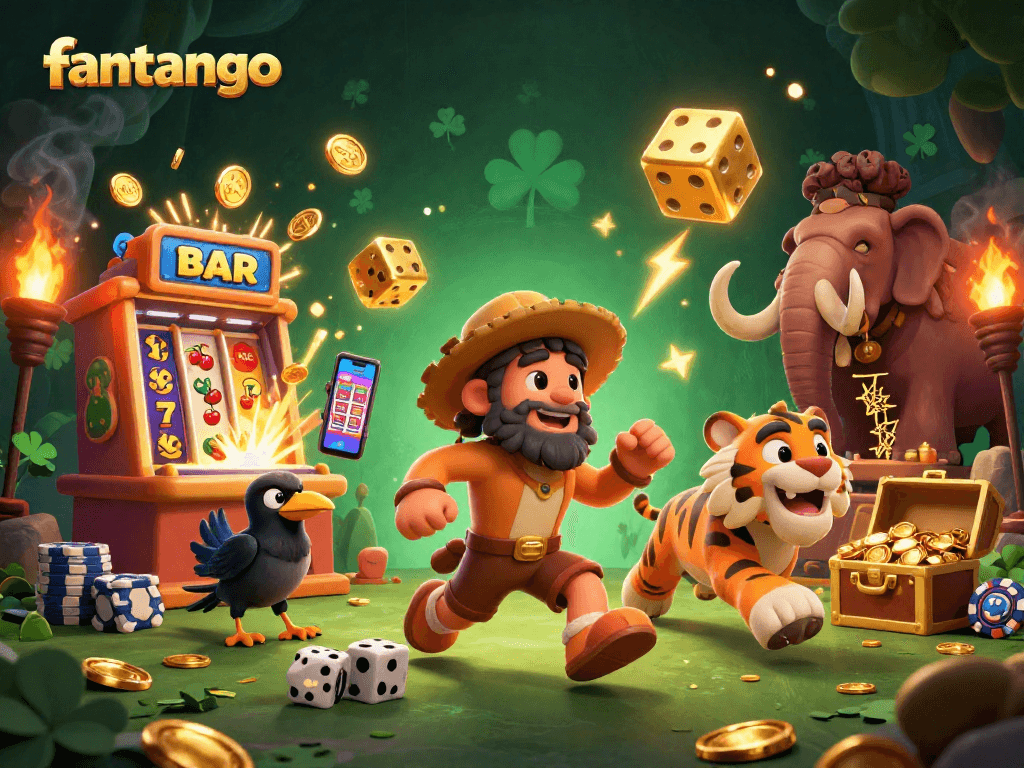 Experience the thrill of fantango with a dynamic casino scene featuring prehistoric characters and exciting gambling elements.