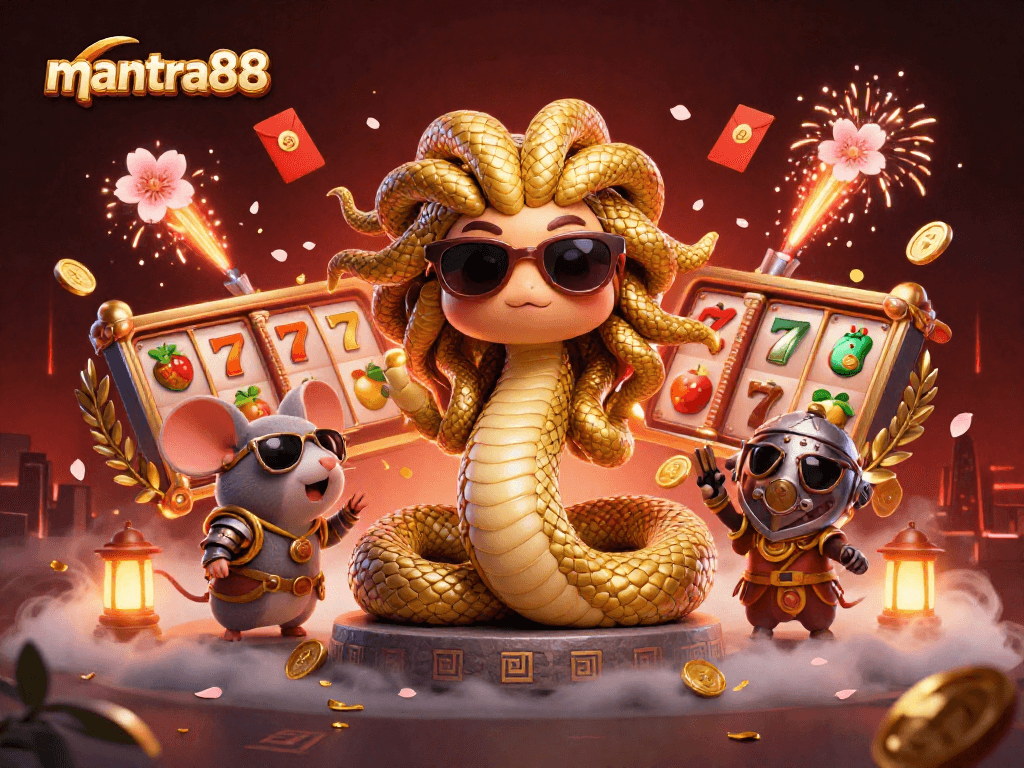 Spin and win big with mantra88’s vibrant casino scene featuring lucky symbols and festive elements.