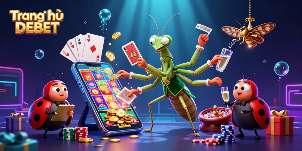 Engage with the colorful world of Trang chủ DEBET through a cartoon casino scene.