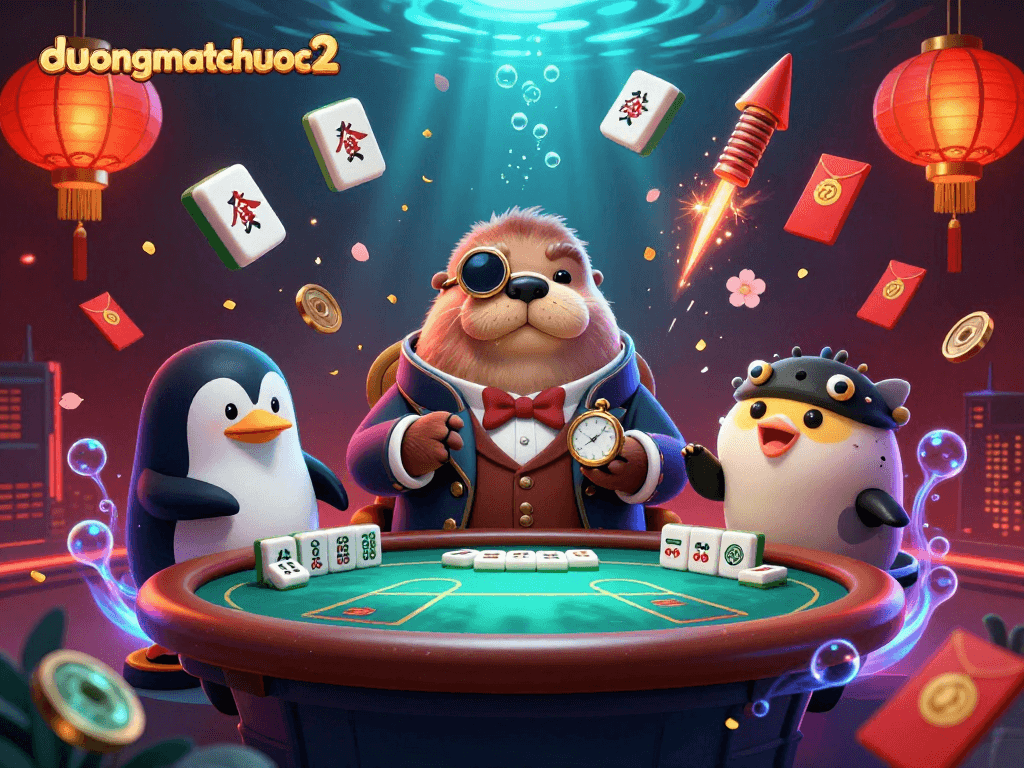 Join the fun with duongmatchuoc2 as cartoon characters play mahjong at an underwater casino.