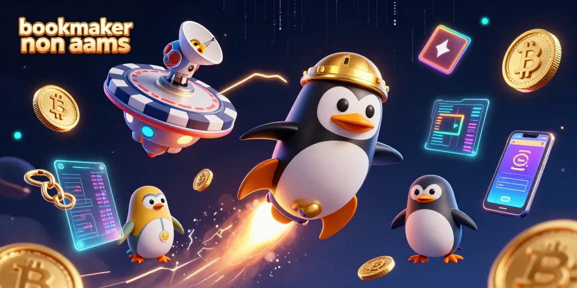 Scopri il mondo dei bookmaker non AAMS mentre il pinguino d'oro vola tra monete e emozionanti opportunità di vincita.