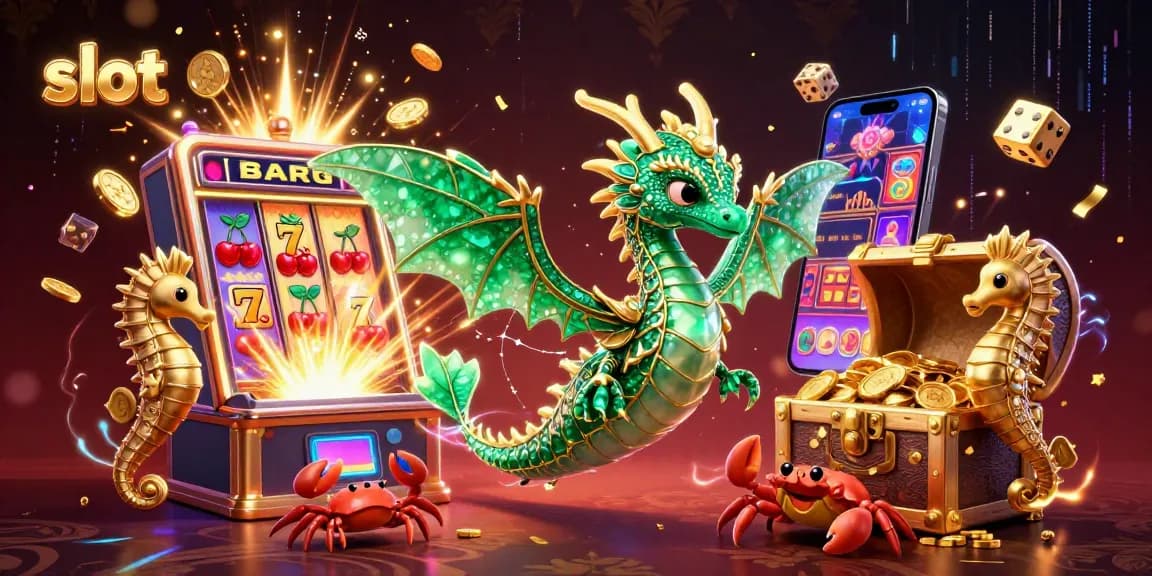 Experience thrilling slot action with a vibrant 3D dragon and immersive casino elements.