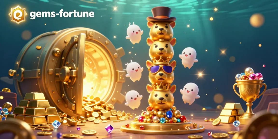 Spin the reels in gems-fortune with a vibrant 3D scene of treasure and excitement.