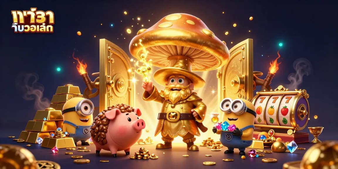 Engage in thrilling gameplay with บาคาร่ารับวอเลท as the magical wizard conjures treasures in a vibrant casino scene.