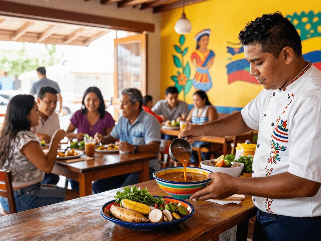 Enjoy the best sancocho colombiano near me, served in a lively restaurant atmosphere with authentic ingredients.