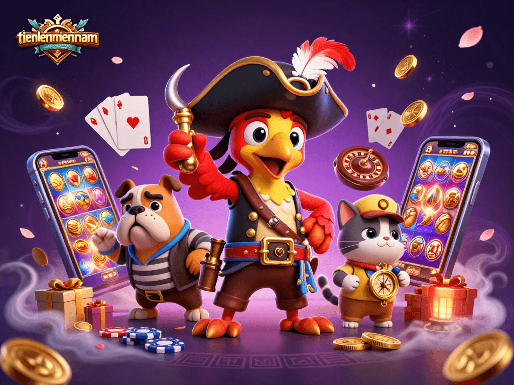 Experience thrilling gameplay with tienlenmiennam featuring a vibrant 3D casino scene full of exciting elements.