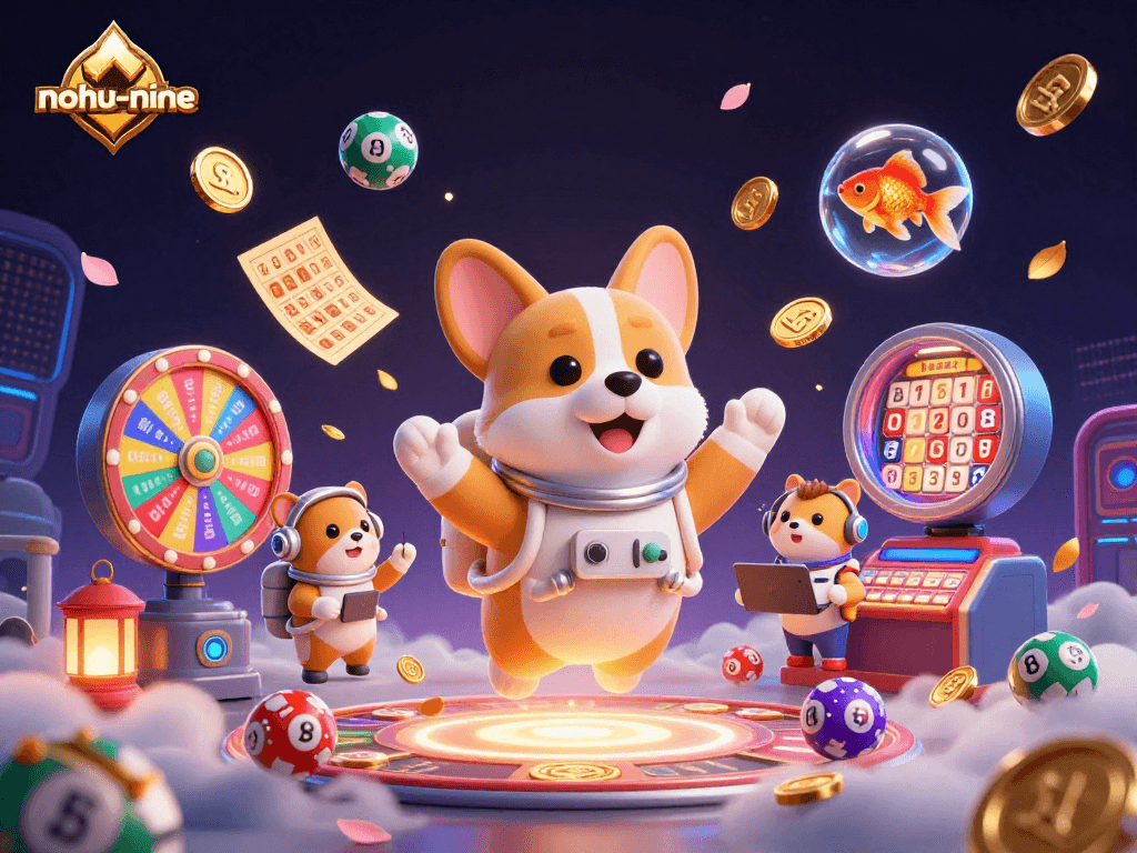 Experience thrilling gameplay with nohu-nine in a dynamic 3D casino scene showcasing a corgi astronaut.