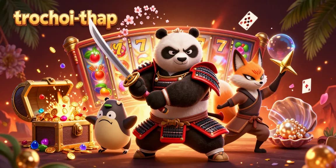 Engage with trochoi-thap as a fierce samurai panda and ninja fox uncover hidden treasures and spin the reels!