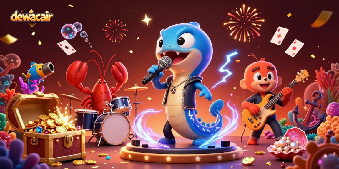 Engage with dewacair slots through vibrant characters and colorful casino elements in an underwater scene.