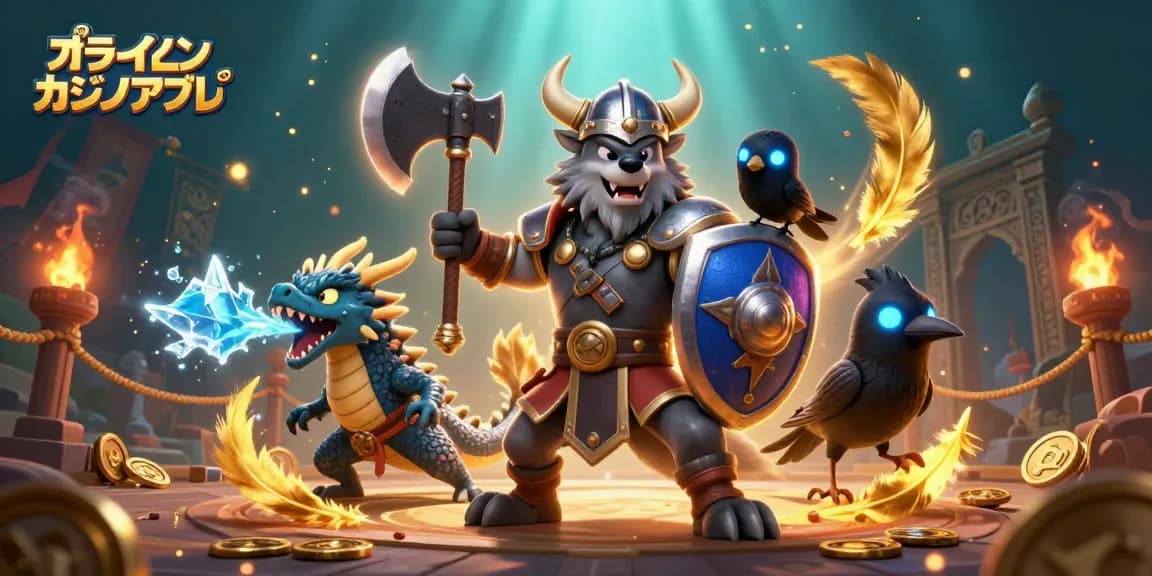 オンライン カジノ アプリのために戦うVikingとドラゴンの魅力的なシーン
