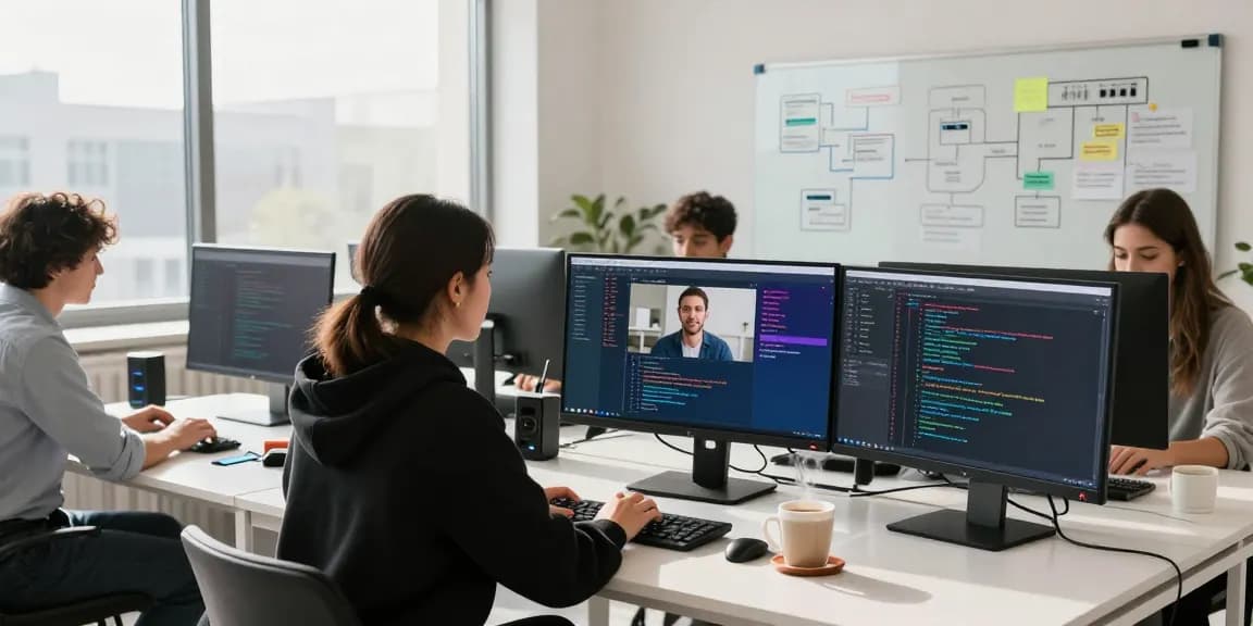 Dynamic software development team collaborating in a modern workspace, highlighting key elements of 456bd innovation.