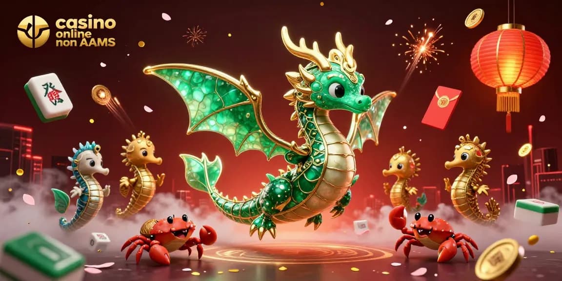 Immagine promozionale di casino online non AAMS con drago marino e elementi di gioco vivaci per un'esperienza coinvolgente.