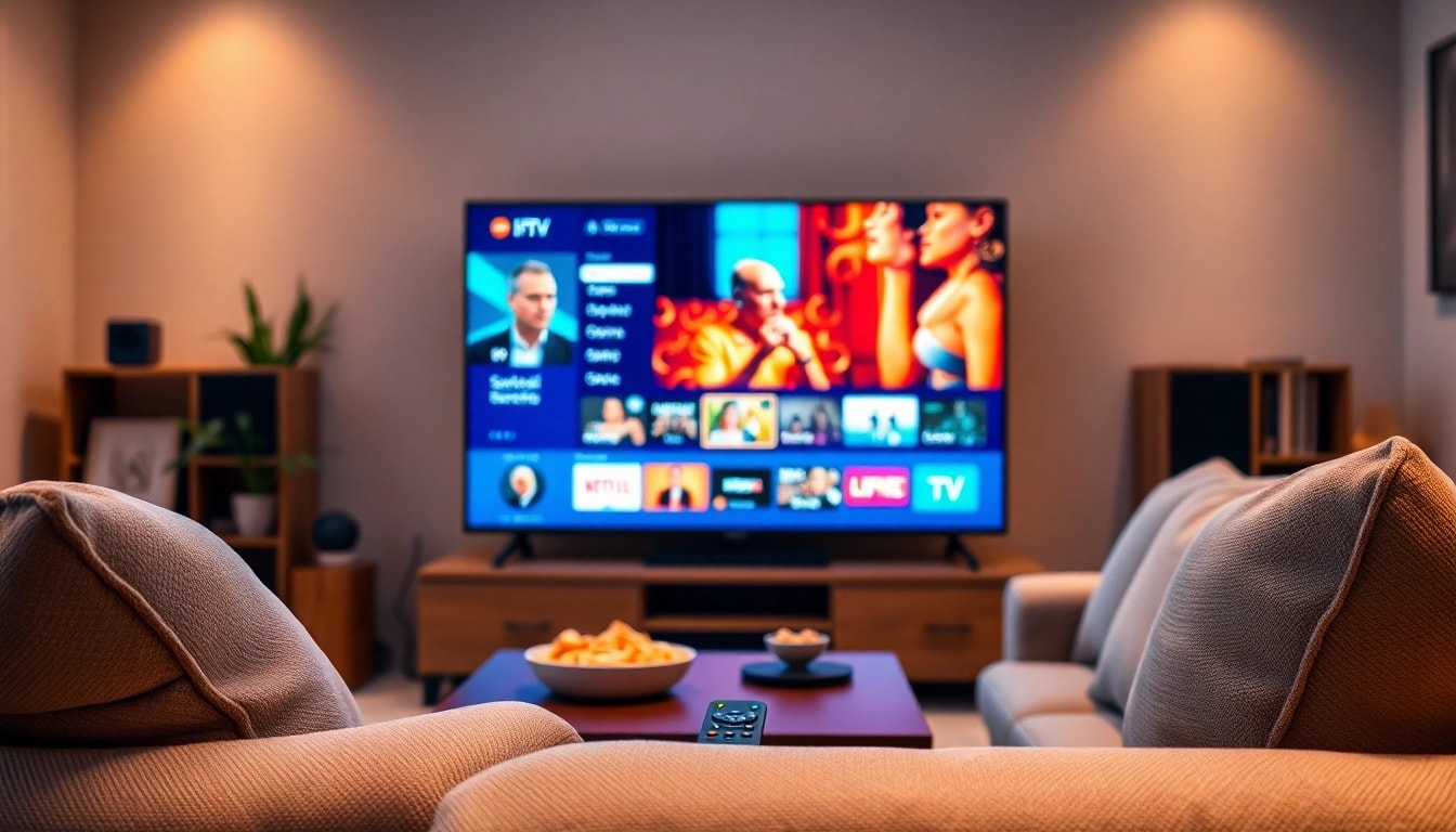 Enjoying vibrant IPTV services in a cozy living room with sleek setup and inviting atmosphere.