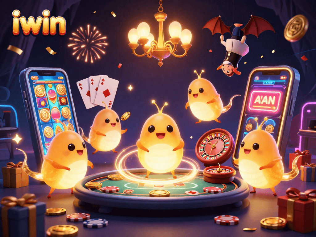 Experience iwin's vibrant casino atmosphere with glowworms illuminating the scene.