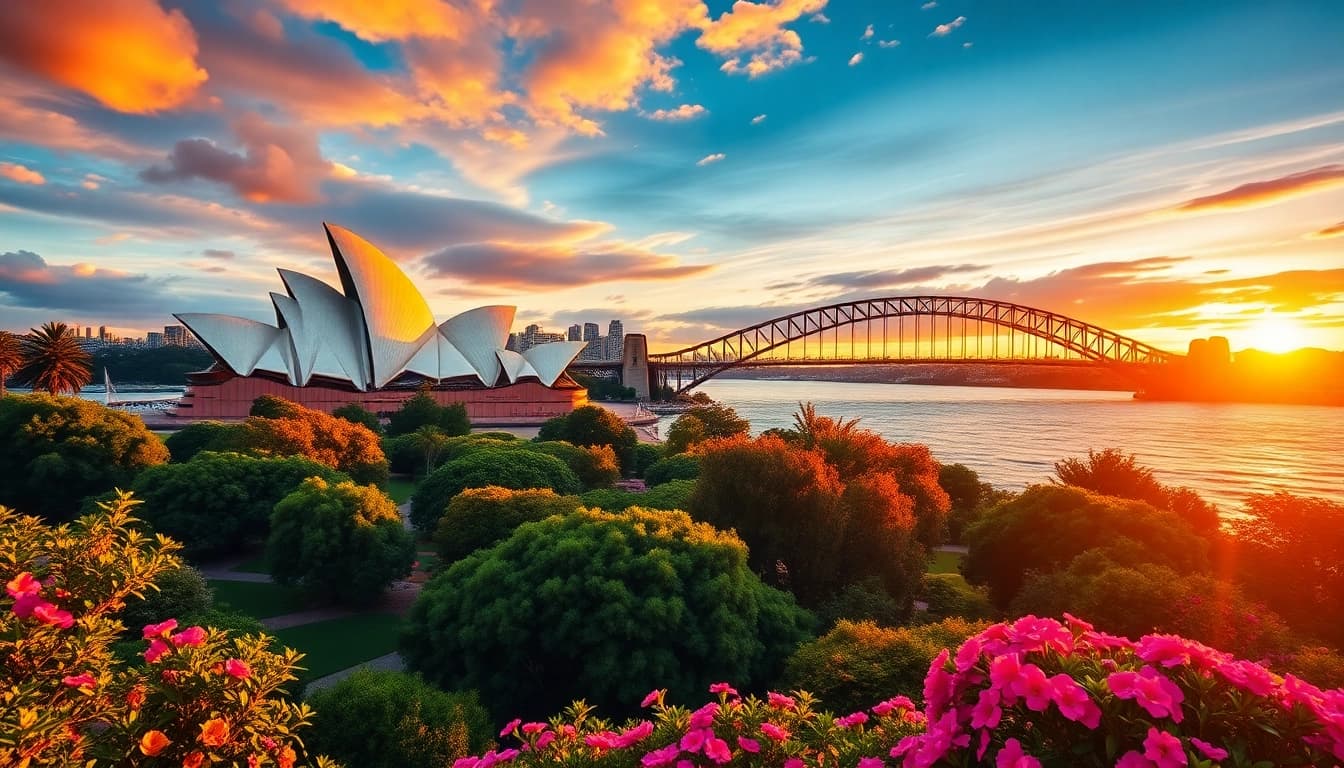 View of vibrant Sydney landscape showcasing Australia’s famous Opera House and Harbour Bridge