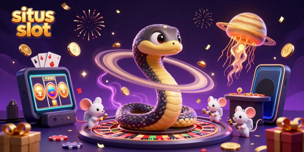 Permainan situs slot dengan simbol jackpot dan koin emas yang berhamburan.