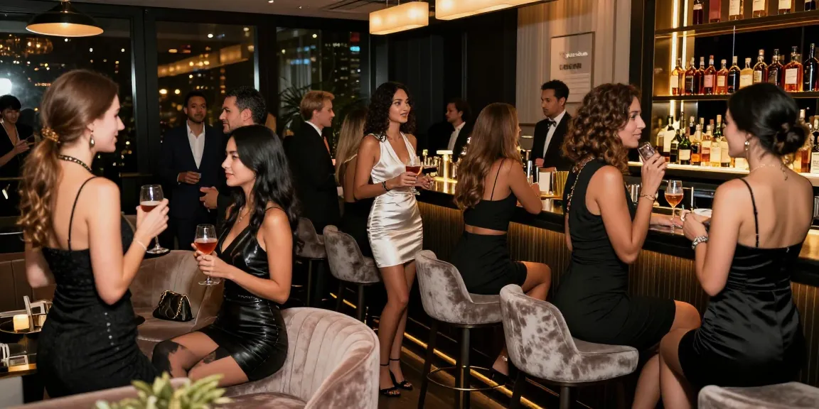 Cityescorthub networking event scene highlighting elegant escorts and guests mingling in a vibrant urban lounge.