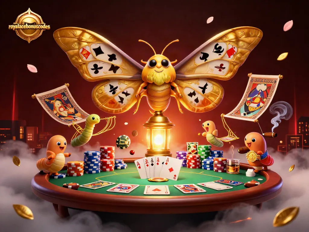 Experience royalacebonuscodes with exciting Golden Moth and poker scenes in vibrant detail.