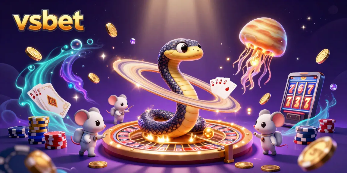 Experience the thrilling action at vsbet with cosmic themes, playful gamblers, and dazzling casino elements.