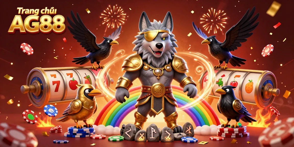 Engage with Trang chủ AG88 in a vibrant 3D casino world featuring Odin and lucky game elements.