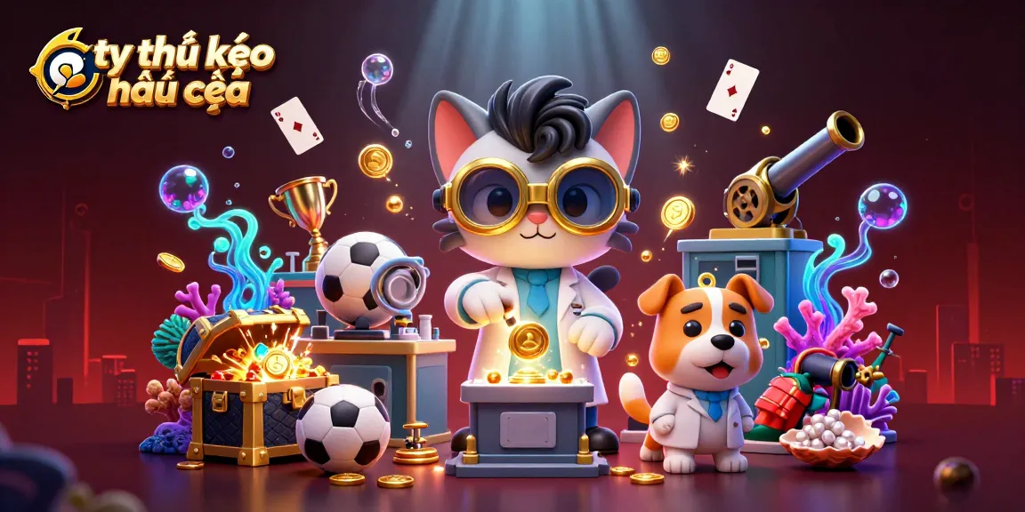 Engage with tỷ lệ kèo nhà cái in a vibrant 3D illustration featuring a mad scientist cat and dog creating betting strategies.