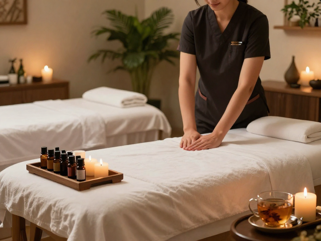 Massage therapy room at mantra88 spa with relaxing atmosphere and essential oils.