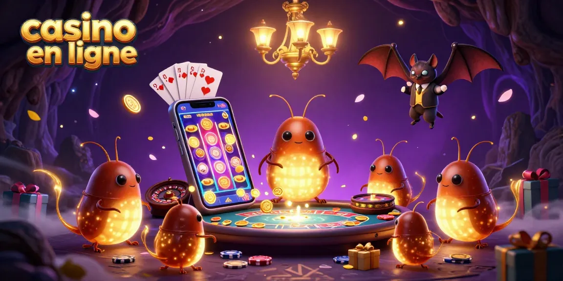 Jouez à casino en ligne dans une scène captivante avec des lucioles lumineuses et un croupier chauve-souris.
