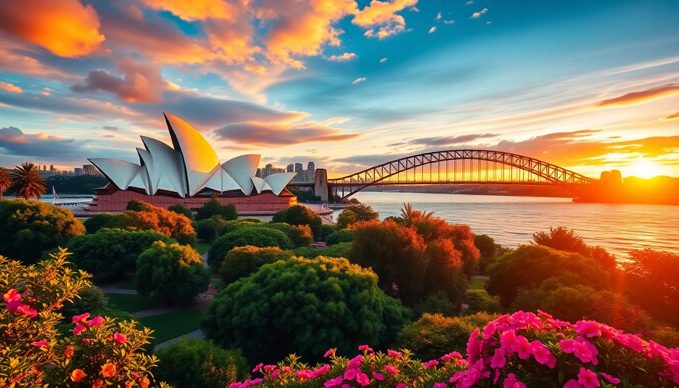 View of vibrant Sydney landscape showcasing Australia’s famous Opera House and Harbour Bridge