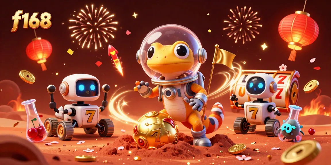 Interact and win at f168 with vibrant casino adventures featuring a Martian gecko and festive elements.