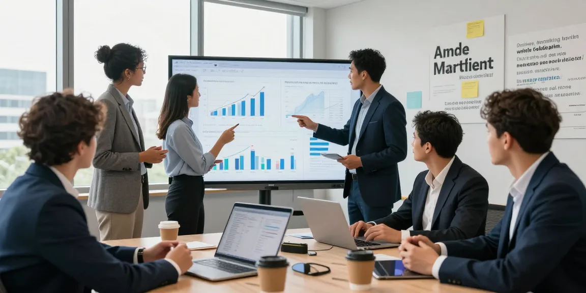 Marketing Agency Gold Coast team collaborating in modern office with data analytics.
