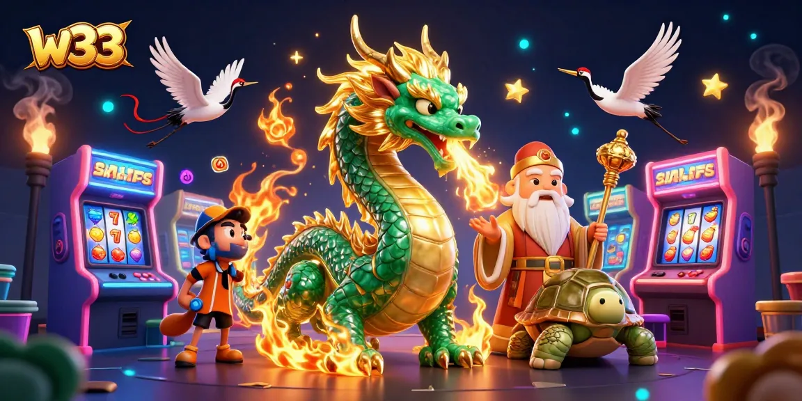 Experience exciting w33 pokies with vibrant characters and dynamic gaming elements in a lively casino scene.