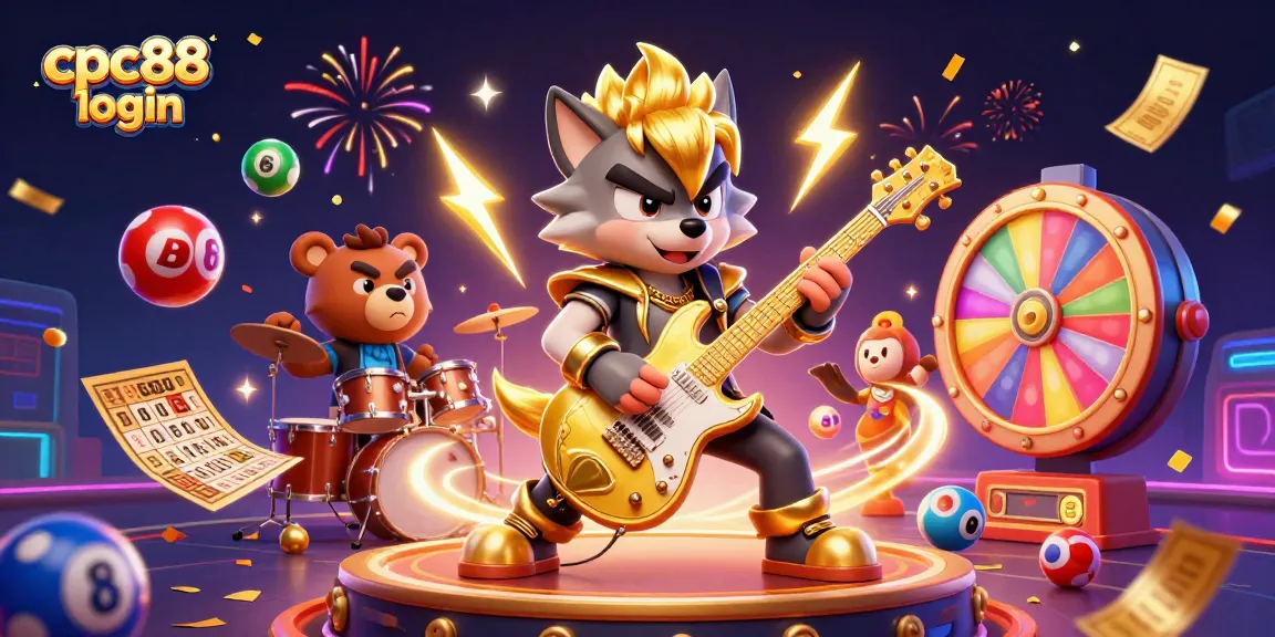 Experience thrilling wins at CPC88 login with an electrifying 3D casino stage illustration.