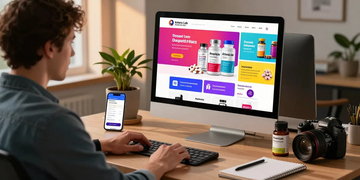 Engaging customer shopping at Astera Shop for steroids with vibrant product displays and discounts.