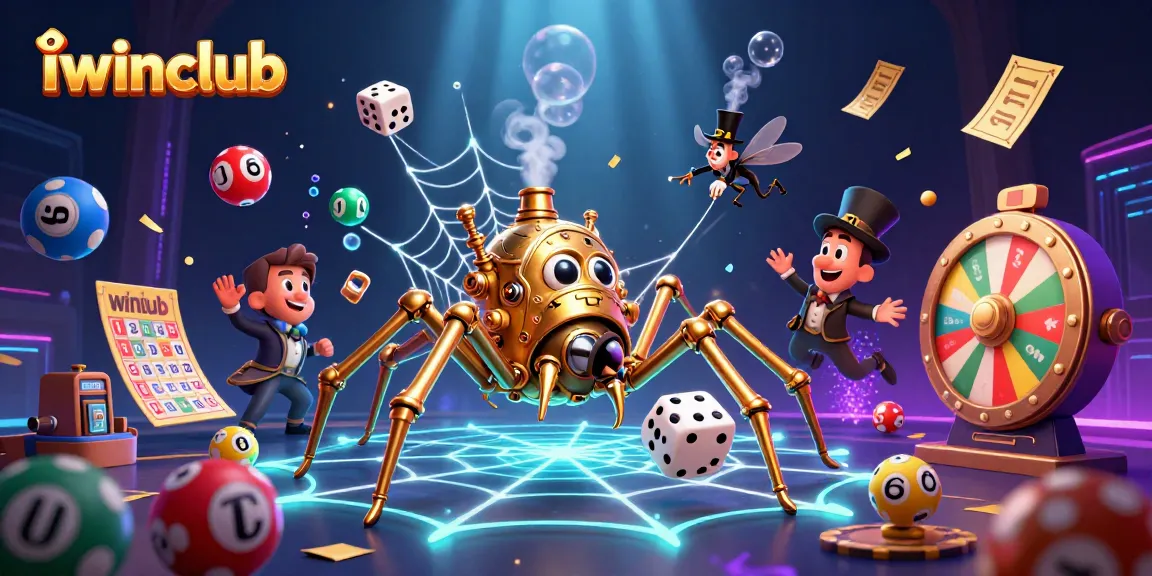 Engage with exciting iwinclub games featuring a steampunk spider and lively lottery elements.