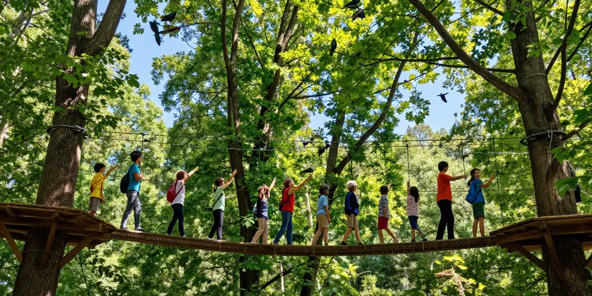 Family enjoying the Treetop Walkway, exploring the forest canopy.