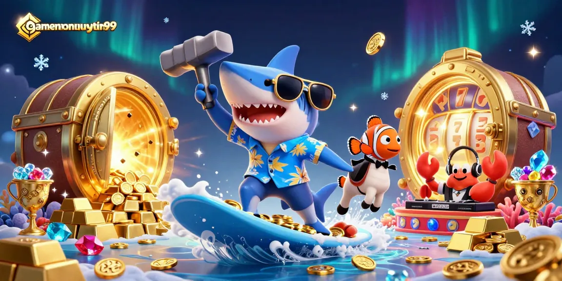 Engage with gamenohuuytin99's vibrant 3D casino scene featuring gambling themes and lively characters.