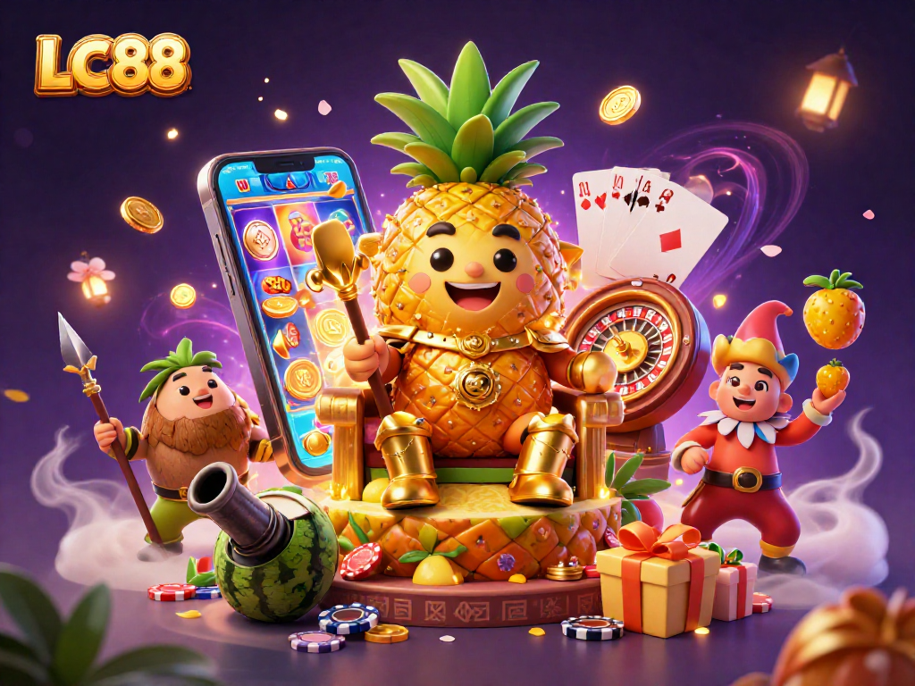 Engage with LC88 at a vibrant beach casino, exploring games like slot machines and poker.