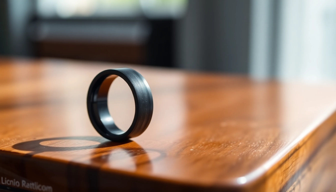 Admire Black Zirconium Rings showcasing elegance and durability on a polished wooden surface.