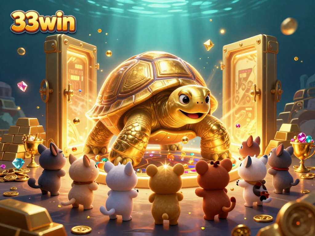33win slots adventure with a colossal tortoise pinball machine, gold treasures, and captivating animation.