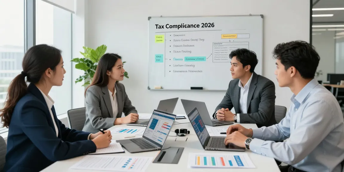 Accounting firms in UAE professionals strategizing on financial compliance and auditing in a modern office setting.
