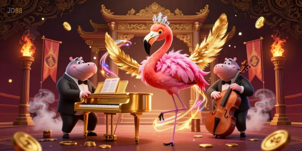Experience the thrill of JD88, showcasing a vibrant scene with characters and casino elements.