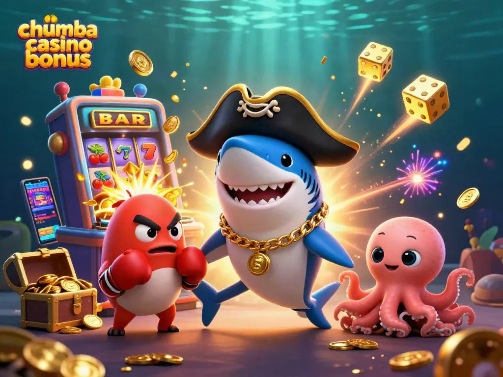 Spin and win with Chumba Casino Bonus featuring cartoon characters celebrating jackpots in a vibrant scene