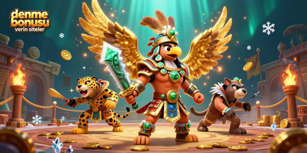 Engage with deneme bonusu veren siteler featuring vibrant Aztec warriors in action.